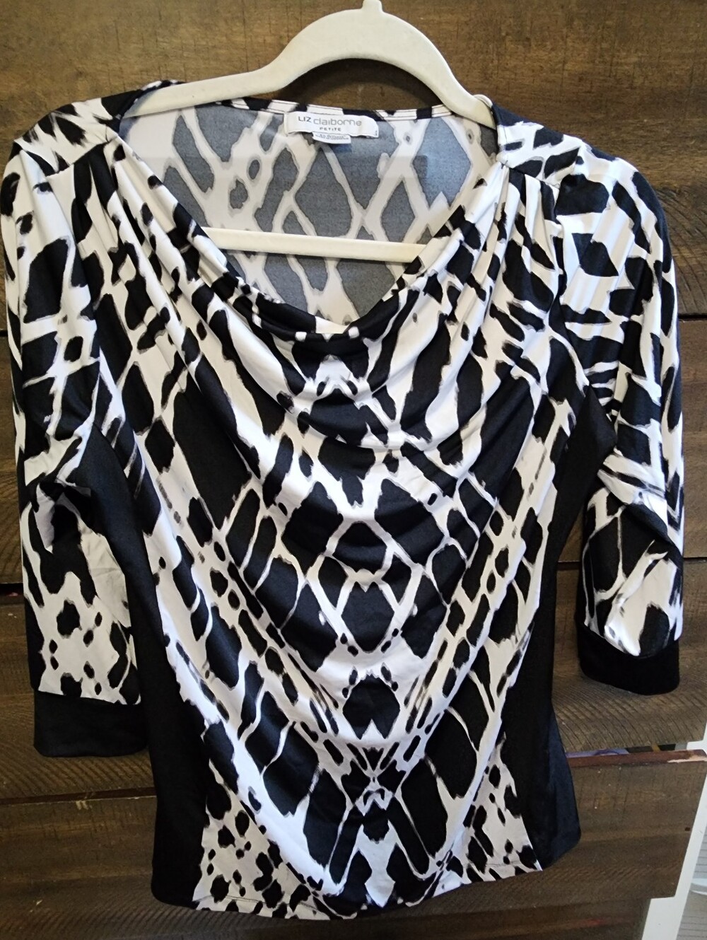 Liz Claiborne Black & White Draped Cowl Neck Top